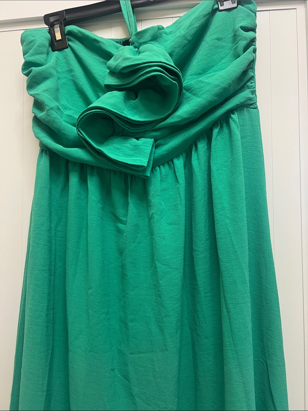 Strapless Green Maxi Dress with Ruffle Detail